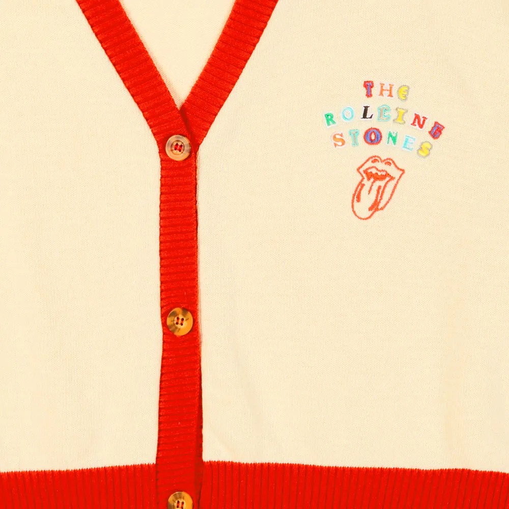 Cream 'The Rolling Stones' Embroidered Contrast Knitted Cardigan