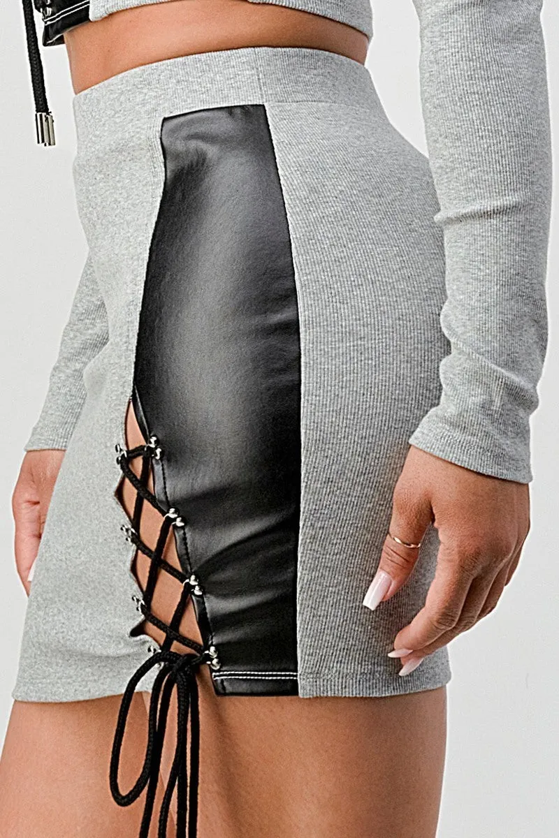 Cropped Long Sleeve Shirt And Mini Skirt Set