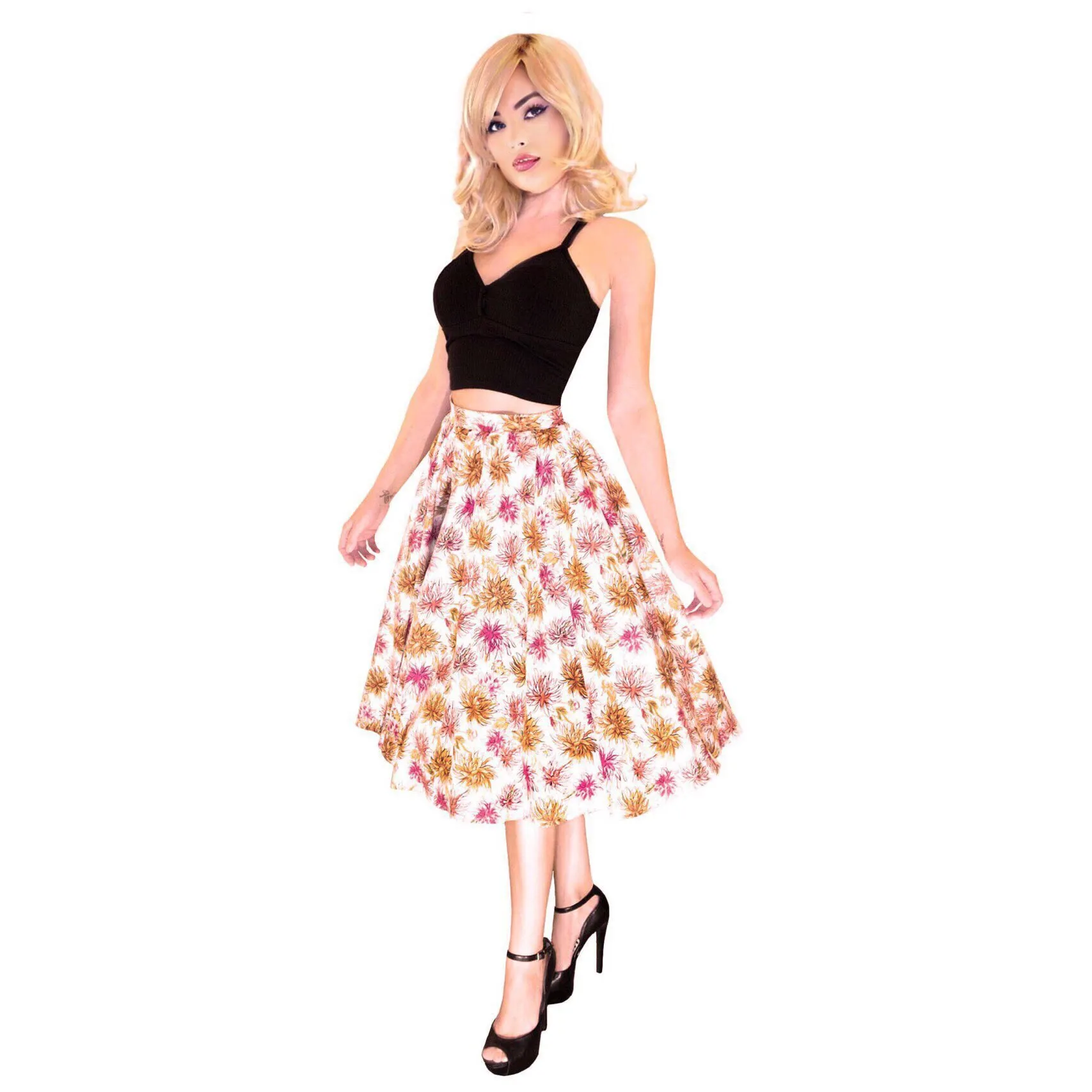 Dahlia Print Swing Circle Skirt