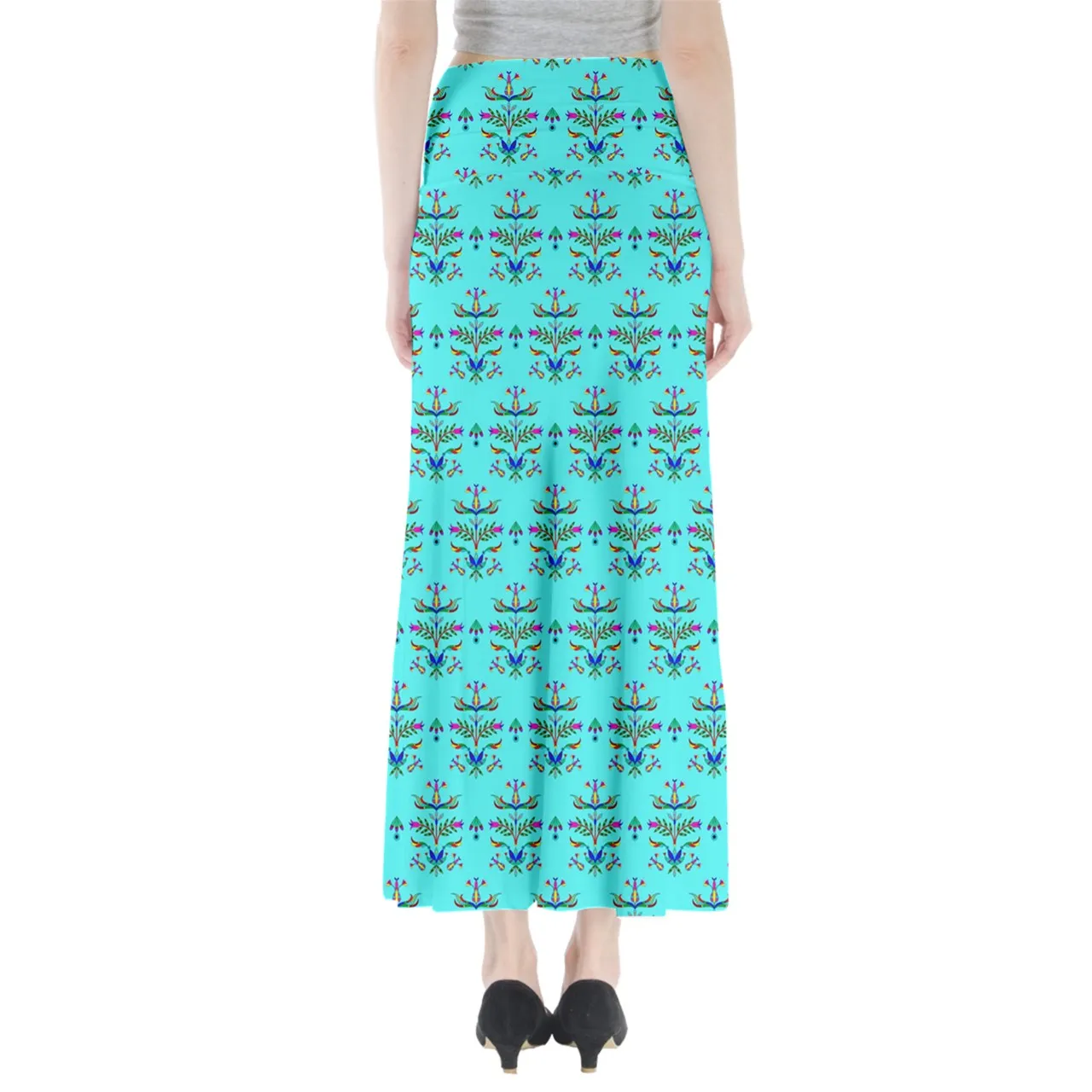 Dakota Damask Turquoise Full Length Maxi Skirt