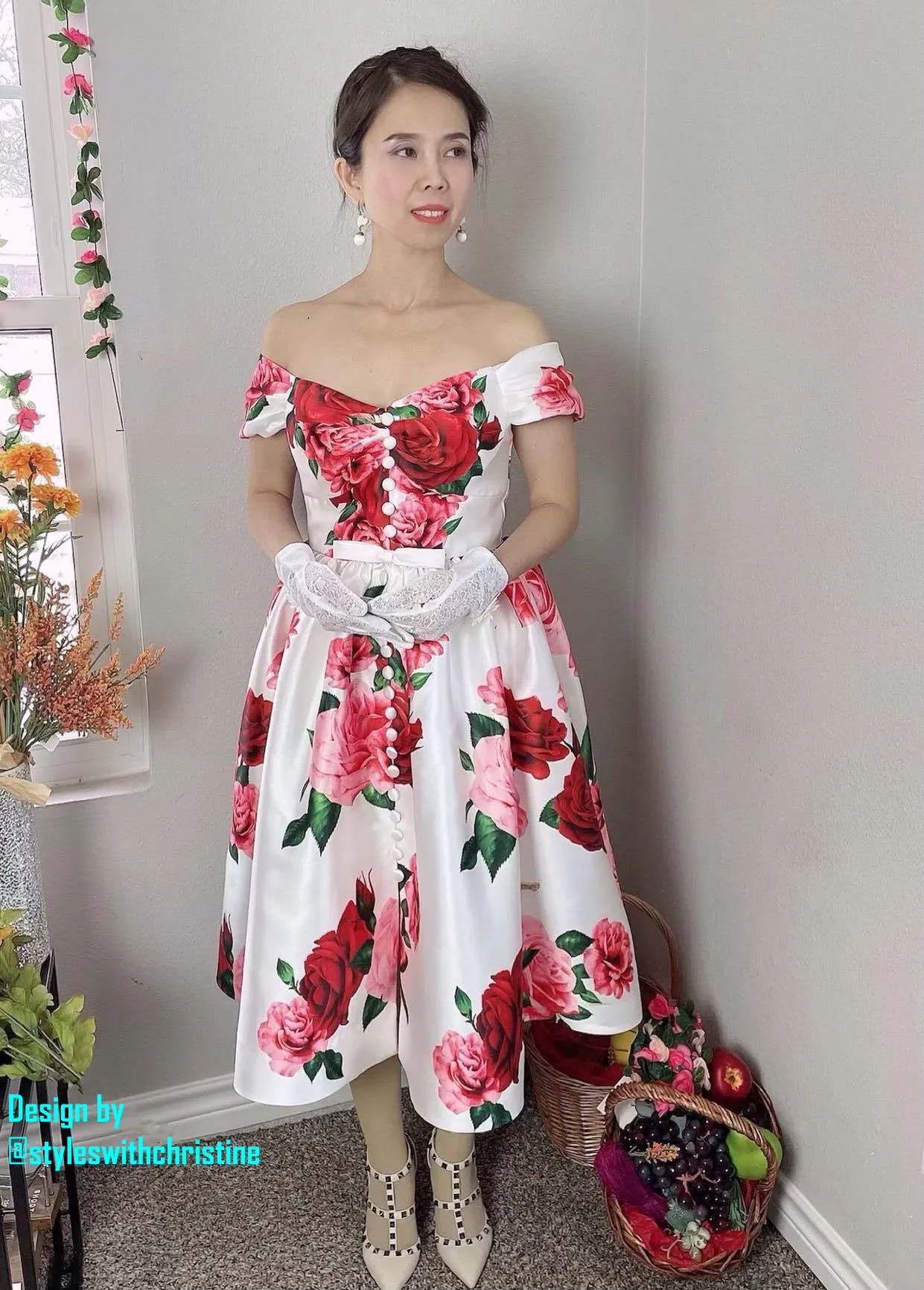 Diana Dress in Roses Taffeta size S