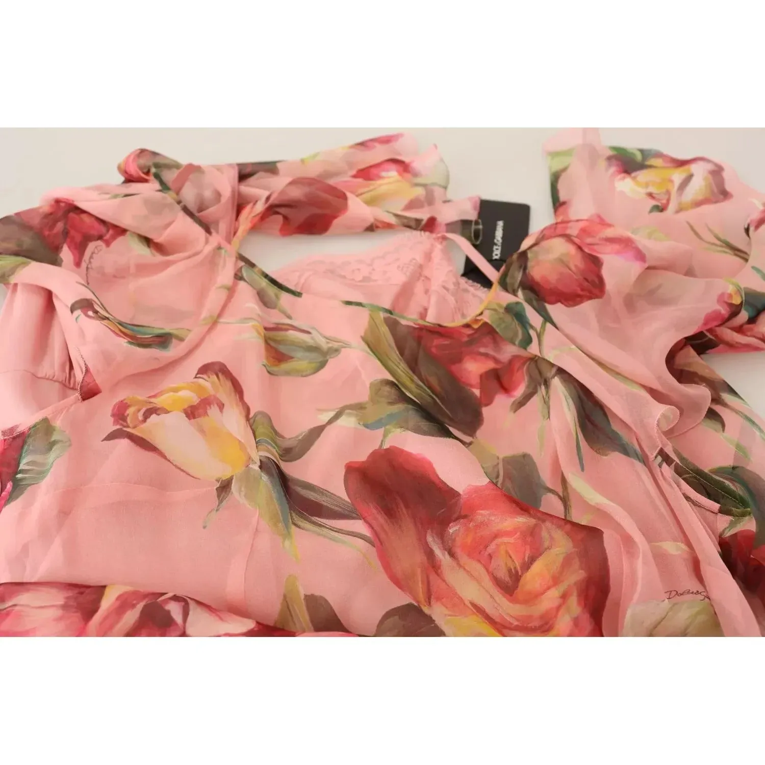 Dolce & Gabbana Pink Silk Floral Print Layered Maxi Dress