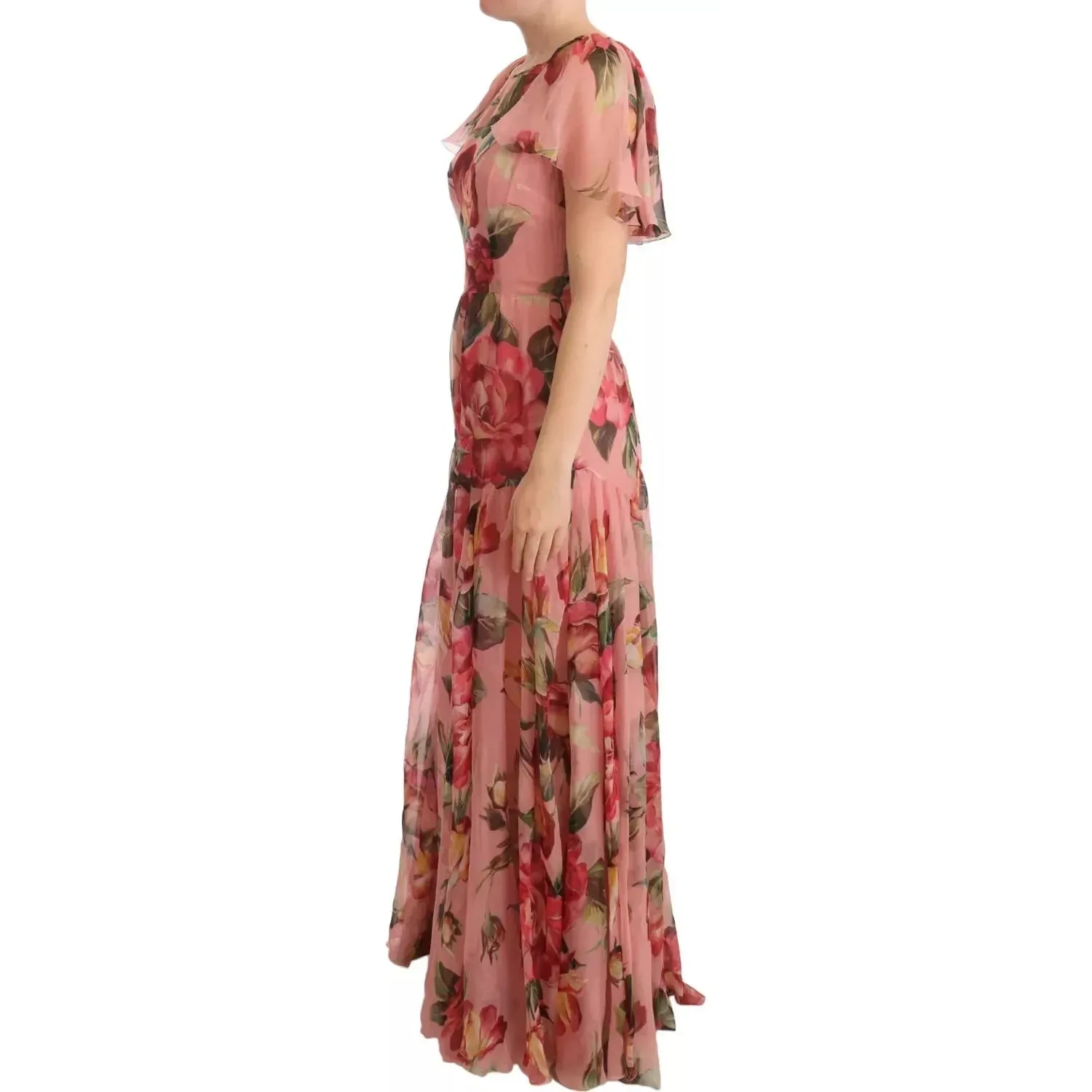 Dolce & Gabbana Pink Silk Floral Print Layered Maxi Dress