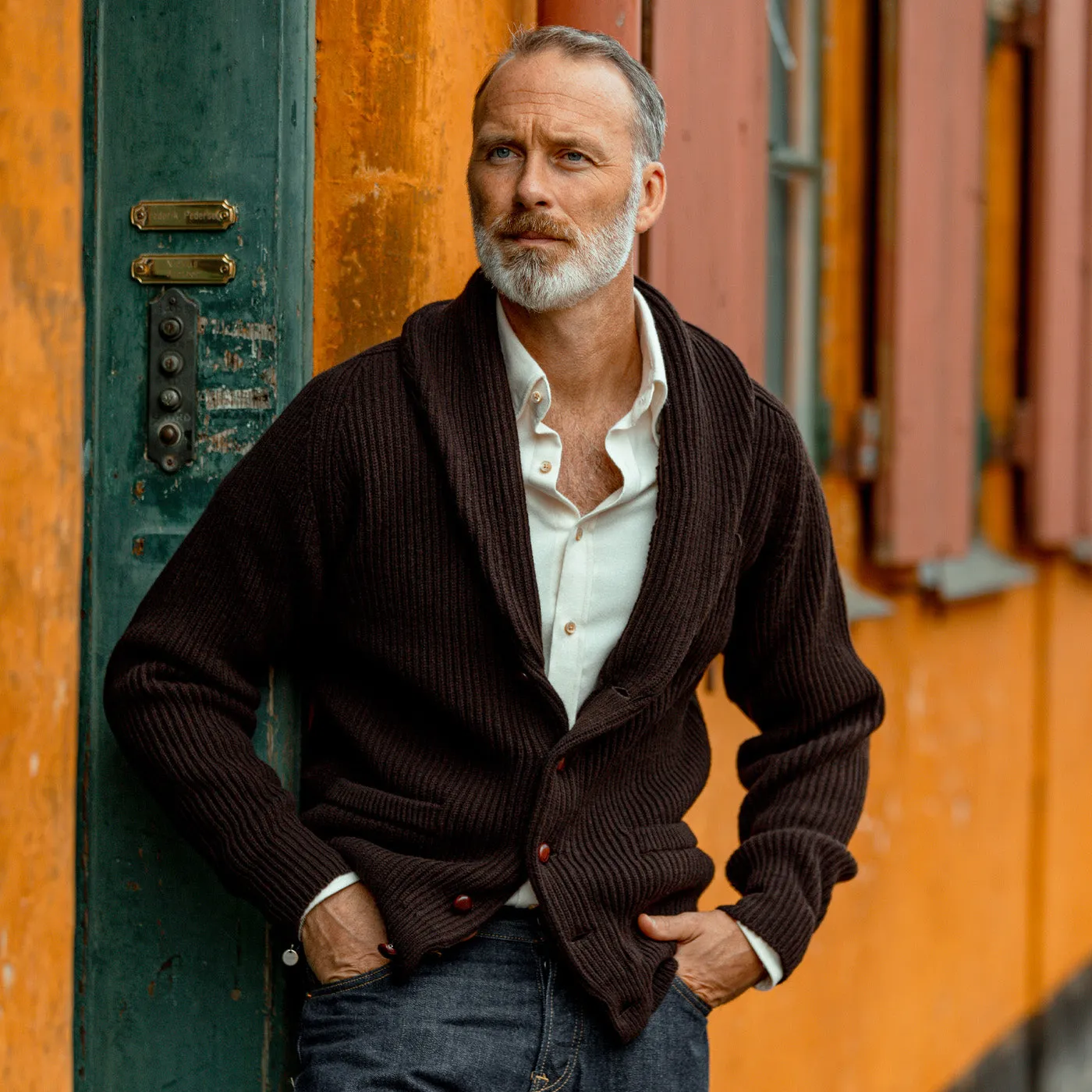 Ebony Brown Lambswool Shawl Collar Cardigan