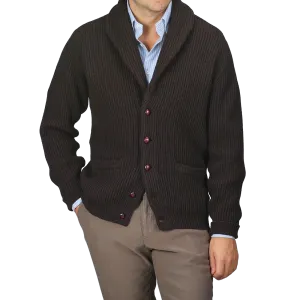 Ebony Brown Lambswool Shawl Collar Cardigan