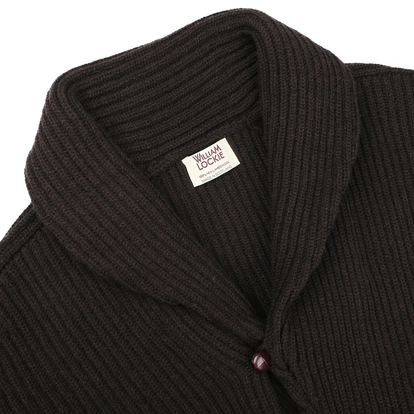 Ebony Brown Lambswool Shawl Collar Cardigan