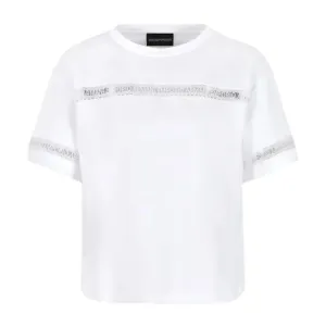 Emporio Armani Macramé Lace Logo Tape White T-Shirt