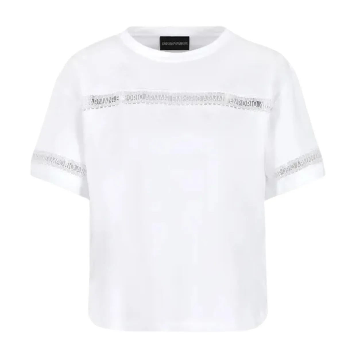 Emporio Armani Macramé Lace Logo Tape White T-Shirt