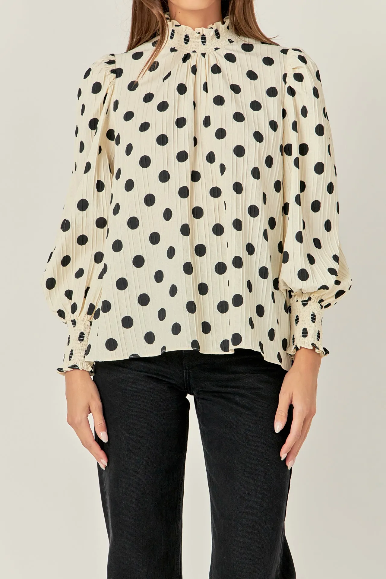 English Factory - Polka Dot Smock Neck Blouse