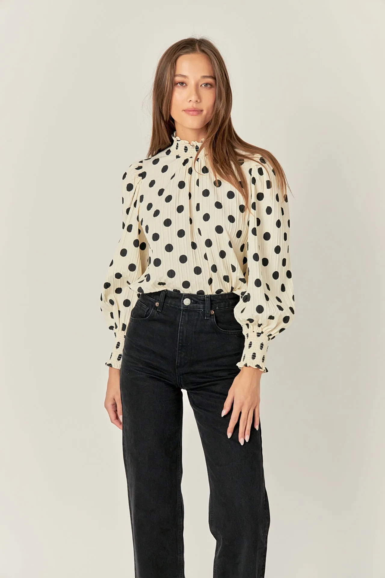 English Factory - Polka Dot Smock Neck Blouse