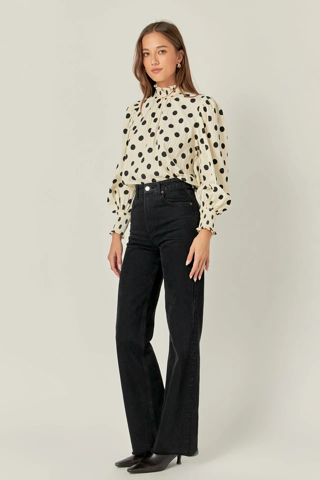 English Factory - Polka Dot Smock Neck Blouse