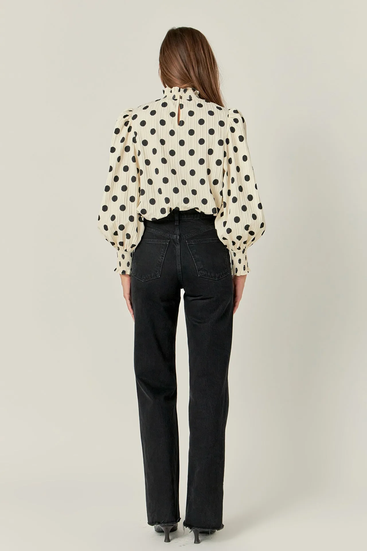 English Factory - Polka Dot Smock Neck Blouse