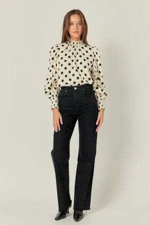 English Factory - Polka Dot Smock Neck Blouse