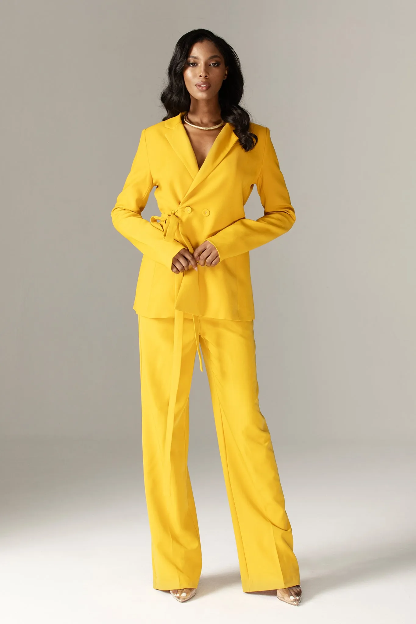 Erin Double Breasted Belted Blazer (Yellow)