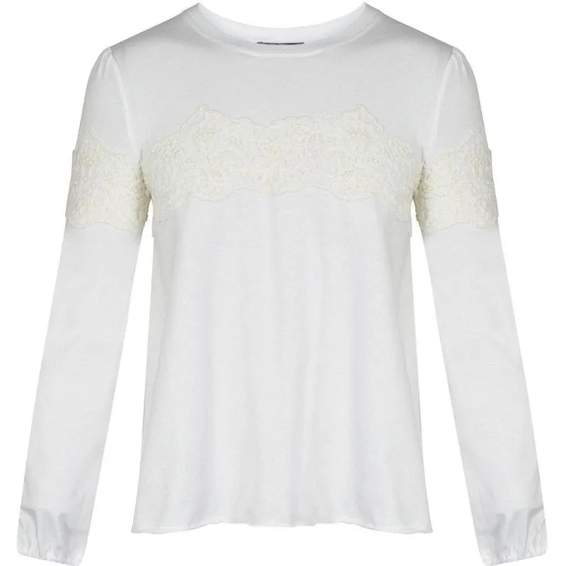 Ermanno Scervino Cream T-Shirt with Lace Detail