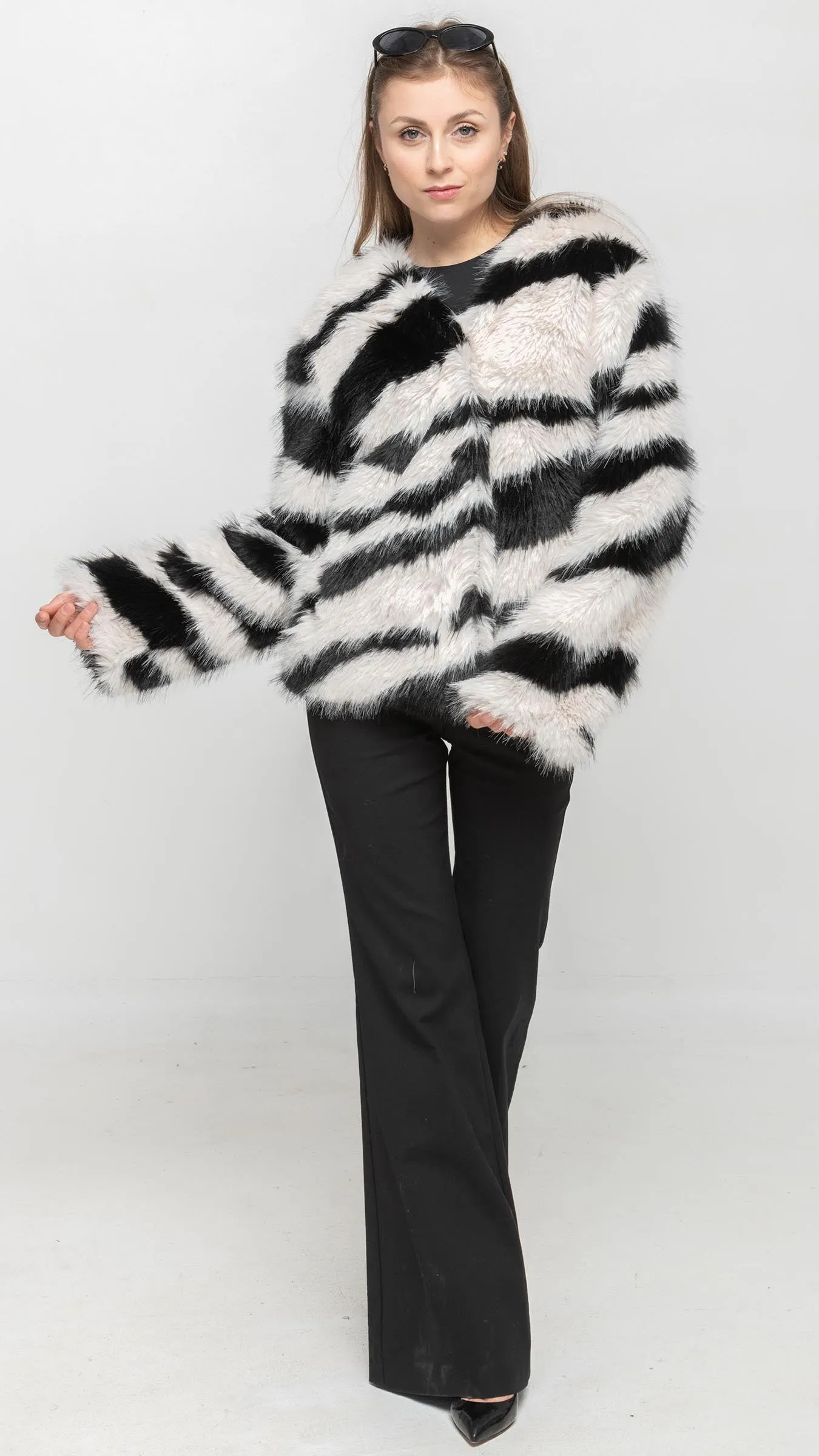 Faux Fur Coat in Black & White