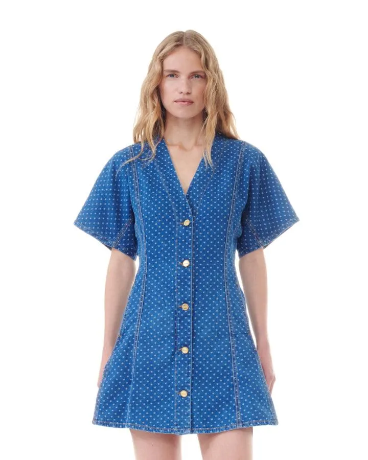 Ganni Polka Dot Denim Mini Dress