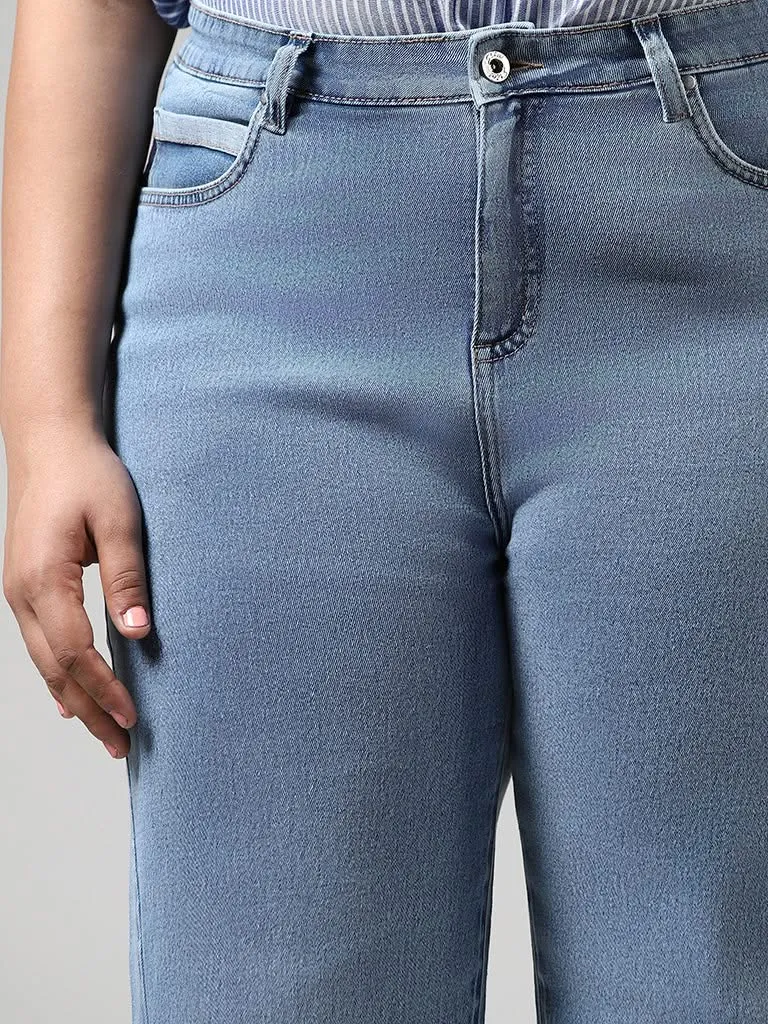 Gia Light Blue Seam Detail Wide Leg Fit Denim Jeans