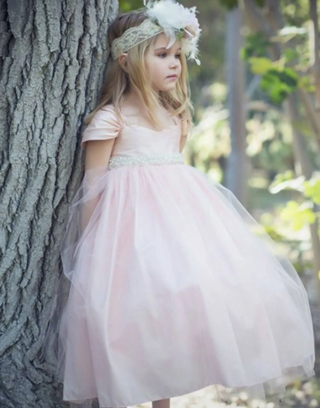 Glistening Satin Bodice and Tulle Overlay Skirt Dress With Pearl Belt - Ivory