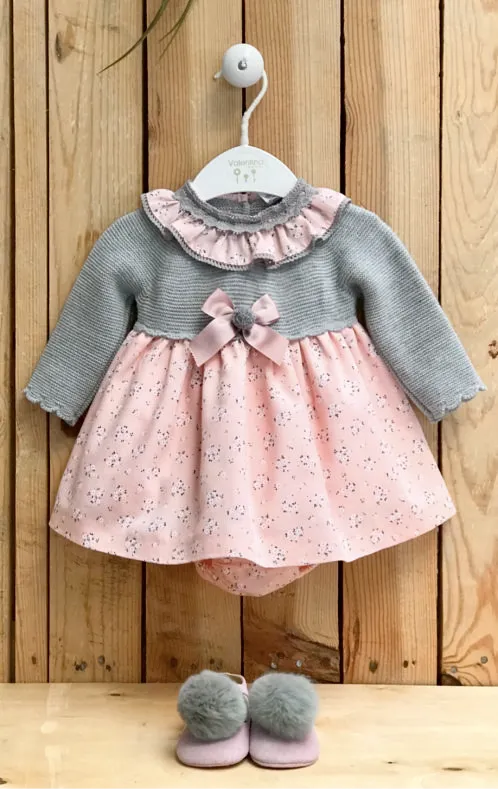 Grey Pink Floral Dress Set