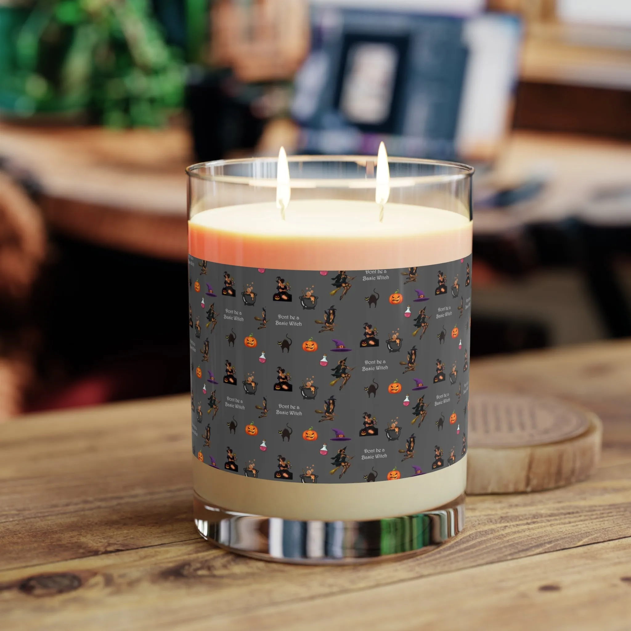 Halloween Scented Candle Full Glass, 11oz - Don't be a Basic Bitch Pattern