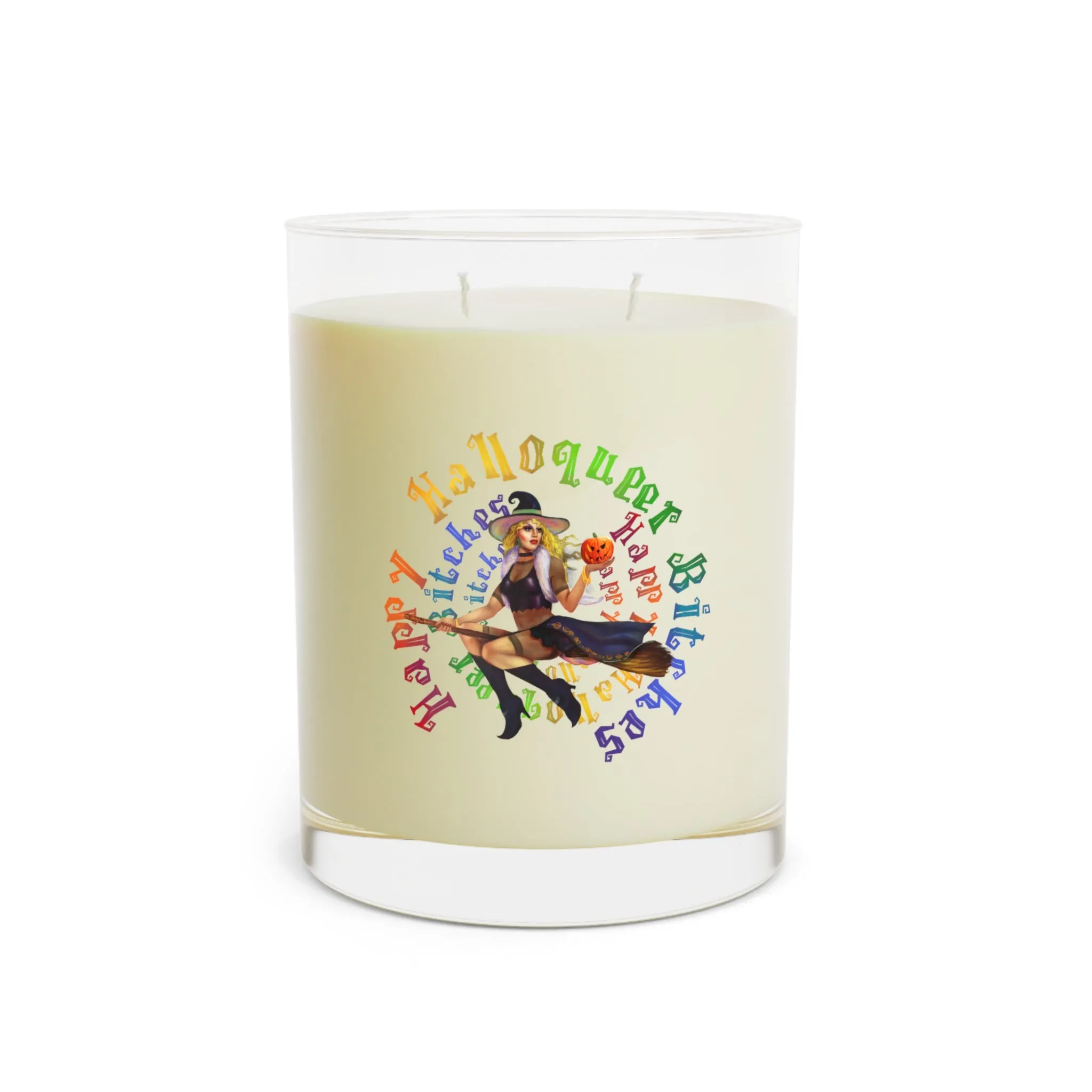 Halloween Scented Candle Full Glass, 11oz - Happy HallowQueer Witches (White)