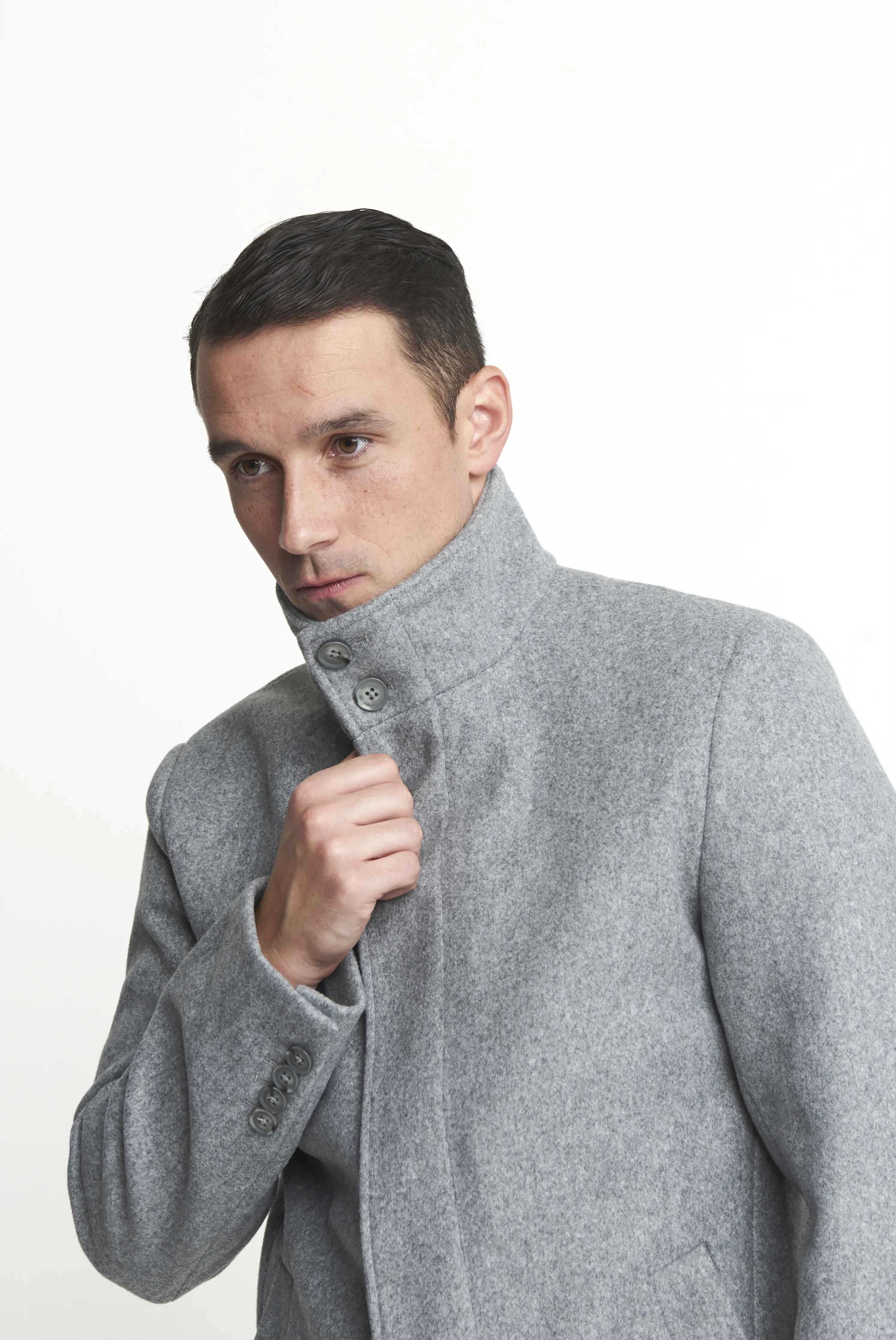 Harry Funnel Neck Coat in Silver Grey