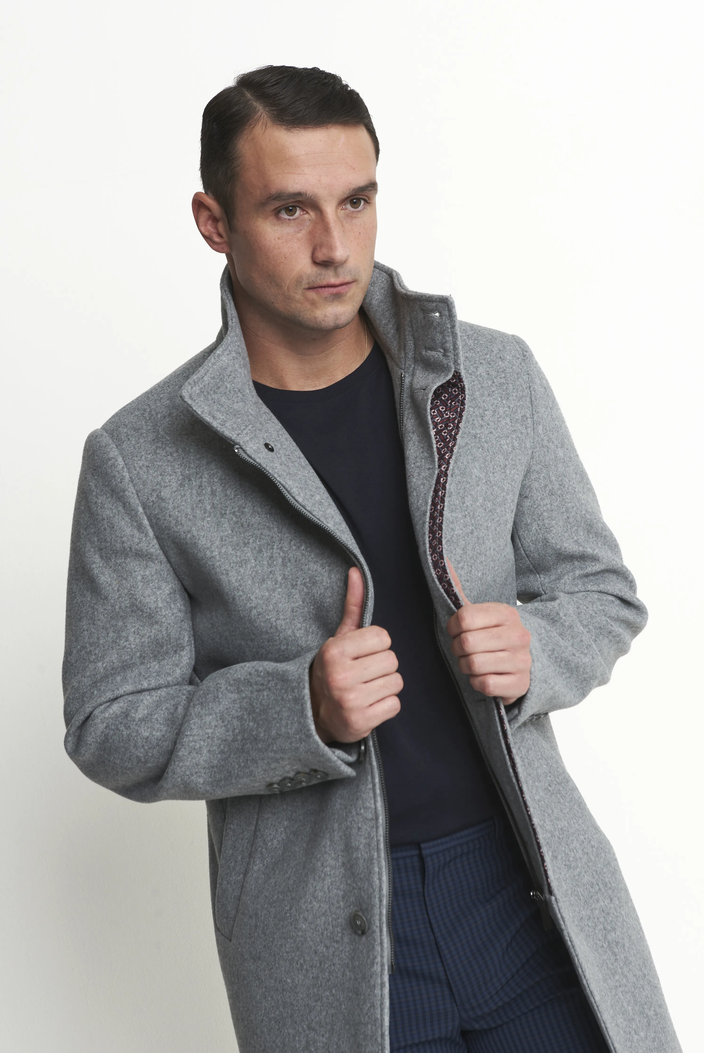 Harry Funnel Neck Coat in Silver Grey