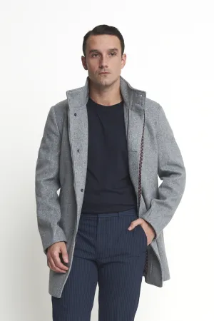 Harry Funnel Neck Coat in Silver Grey