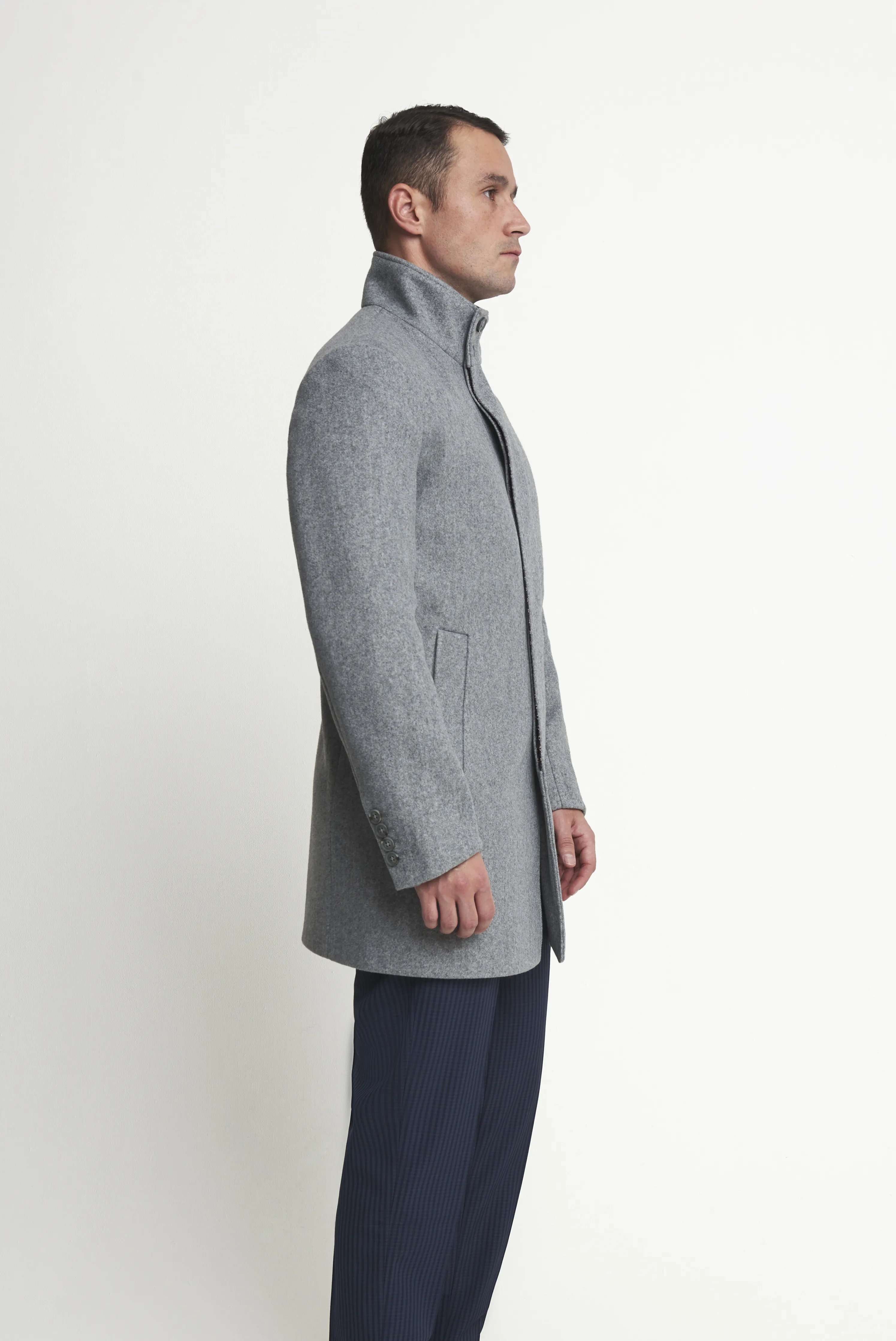 Harry Funnel Neck Coat in Silver Grey