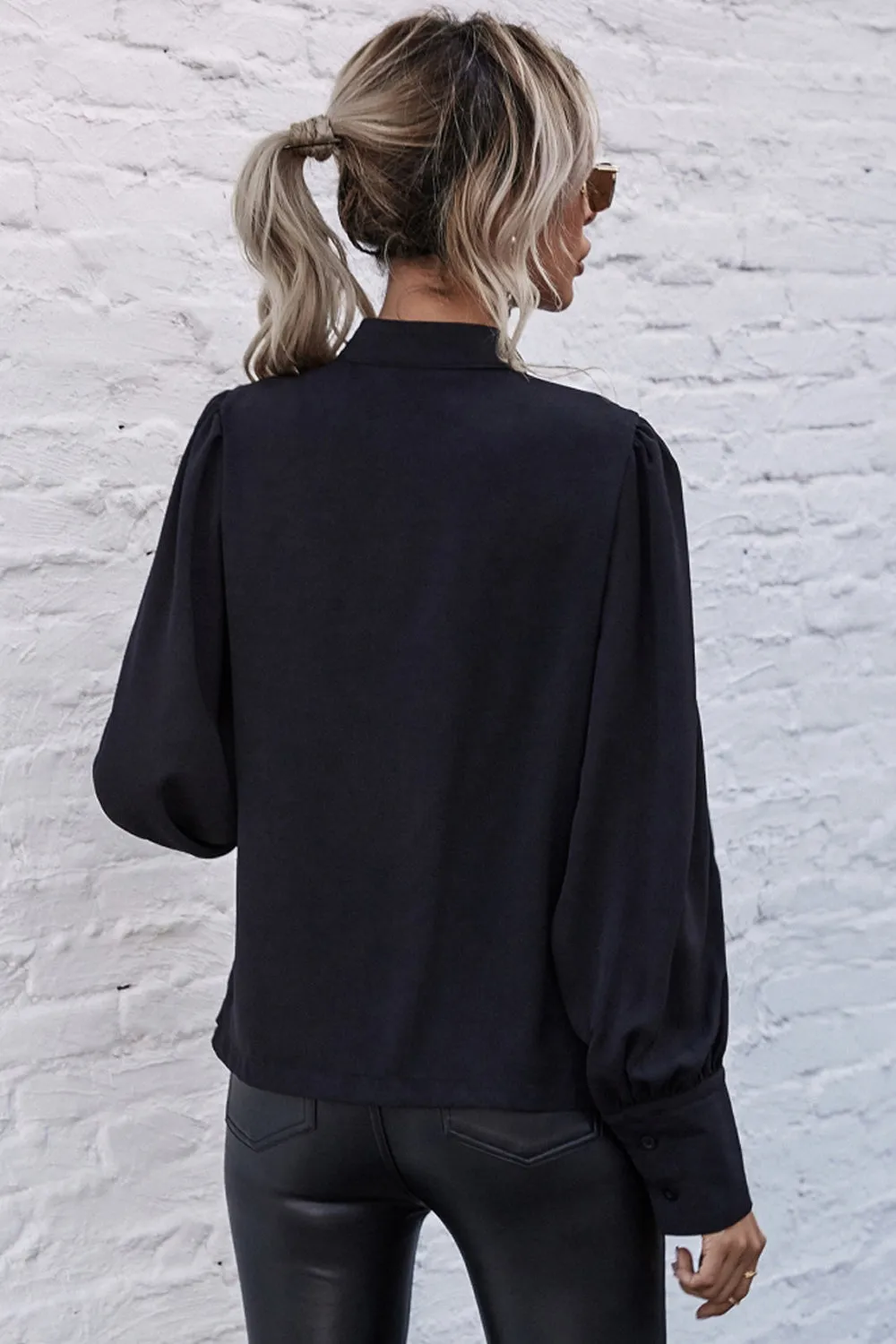 Hollow Lace Lantern Sleeve Shirt