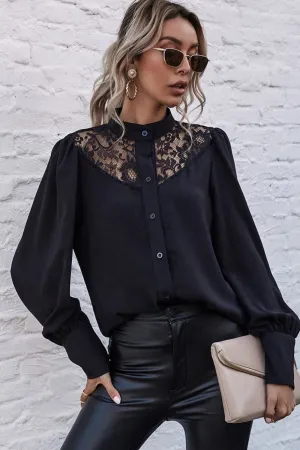 Hollow Lace Lantern Sleeve Shirt