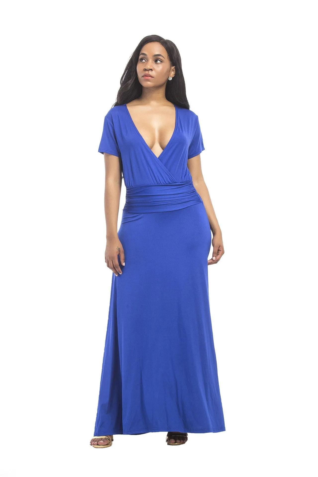 Hot SALE large size women s M-3XL extra long dress sexy V-neck evening dress