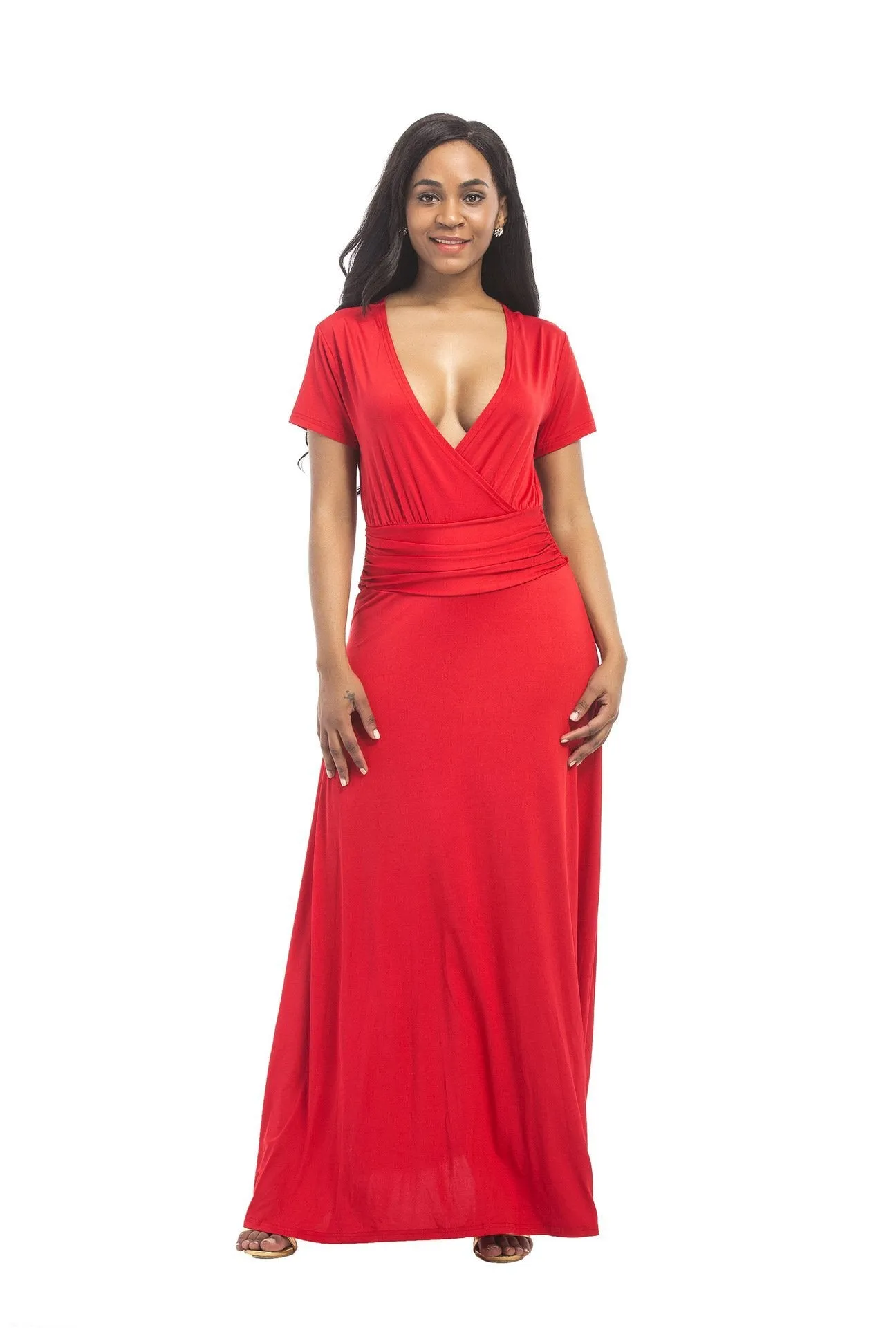 Hot SALE large size women s M-3XL extra long dress sexy V-neck evening dress