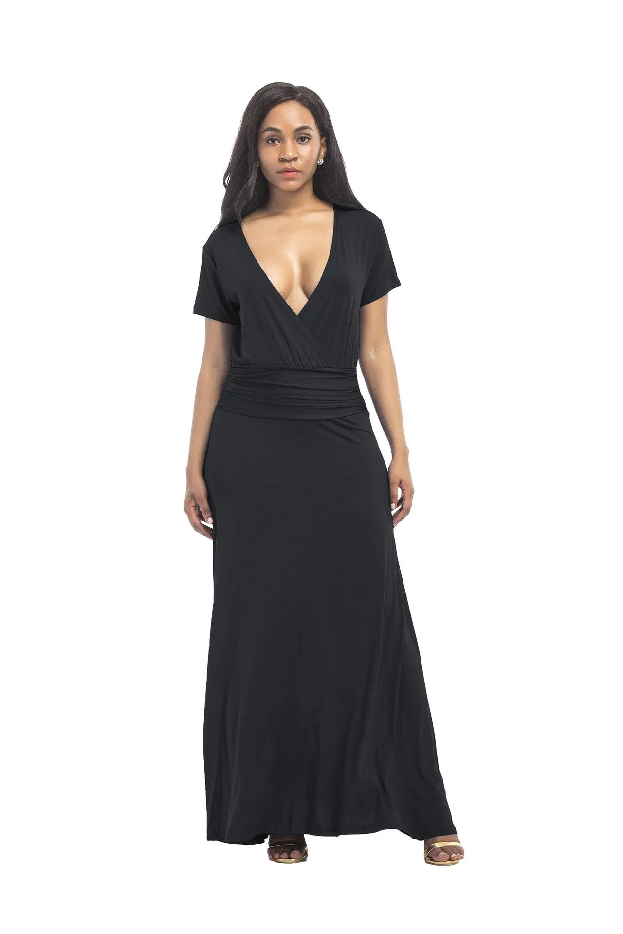 Hot SALE large size women s M-3XL extra long dress sexy V-neck evening dress