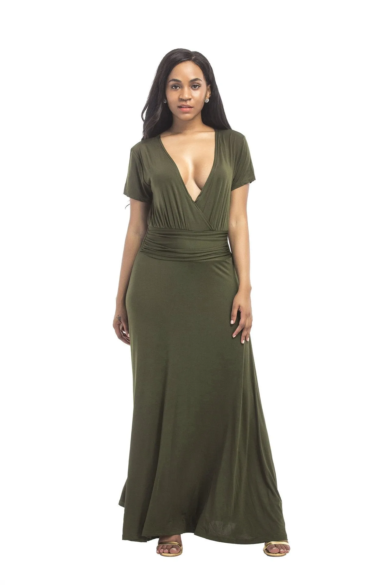 Hot SALE large size women s M-3XL extra long dress sexy V-neck evening dress