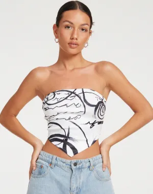 Irvana Bandeau Top in Mono Doodle Black and White