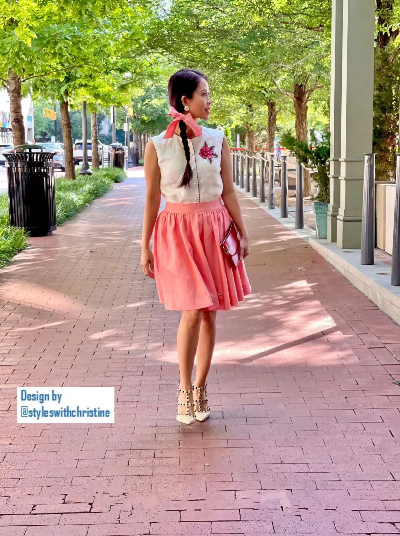 Julie skirt in Pink matching white top Linen