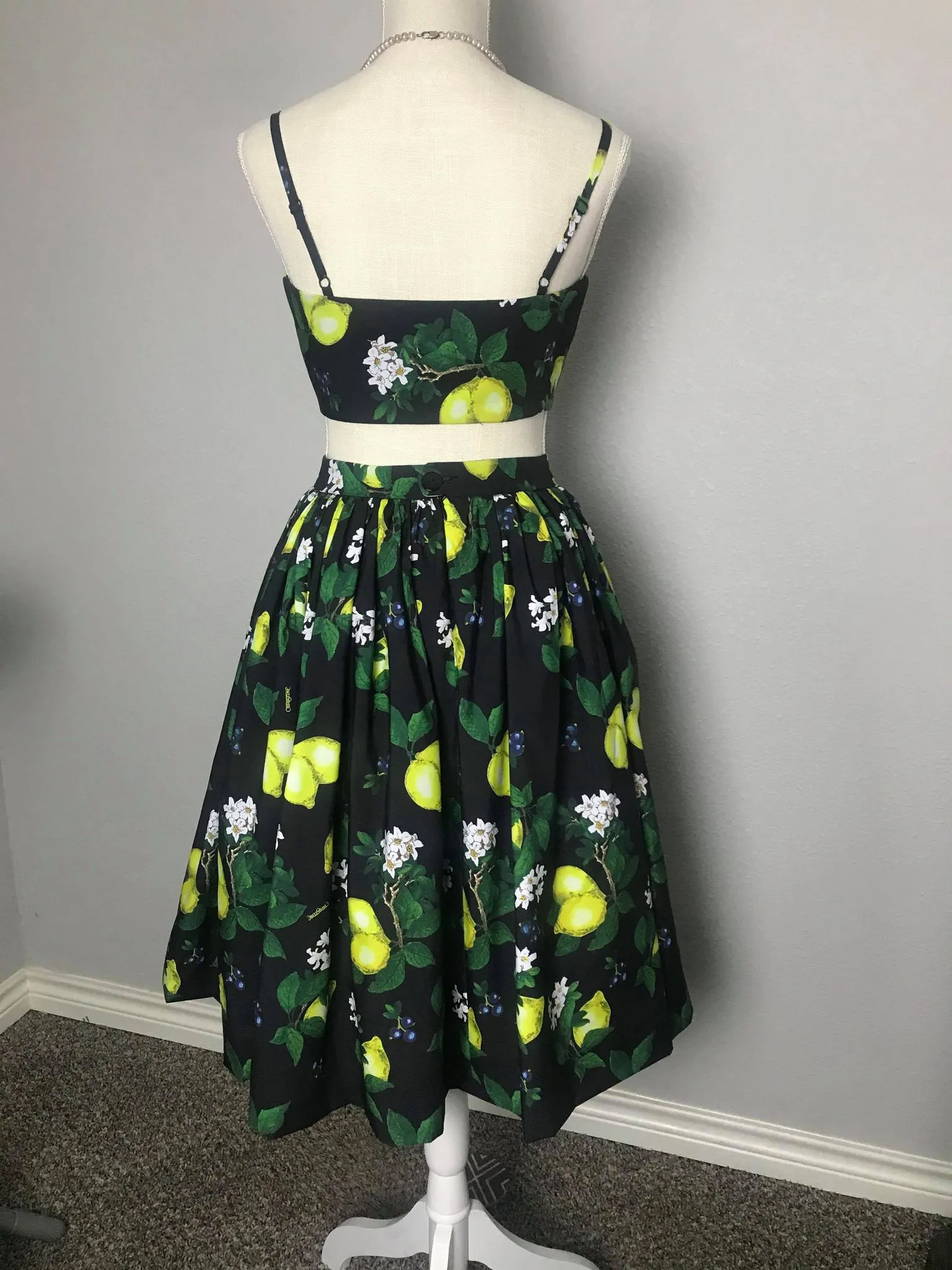 Julie skirt matching top in Lemon Black Print