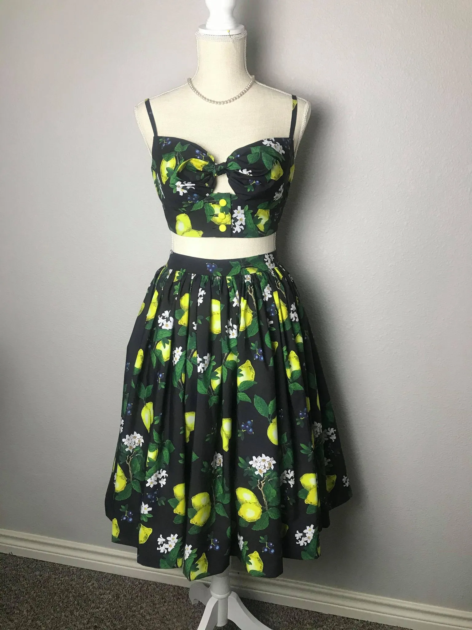 Julie skirt matching top in Lemon Black Print