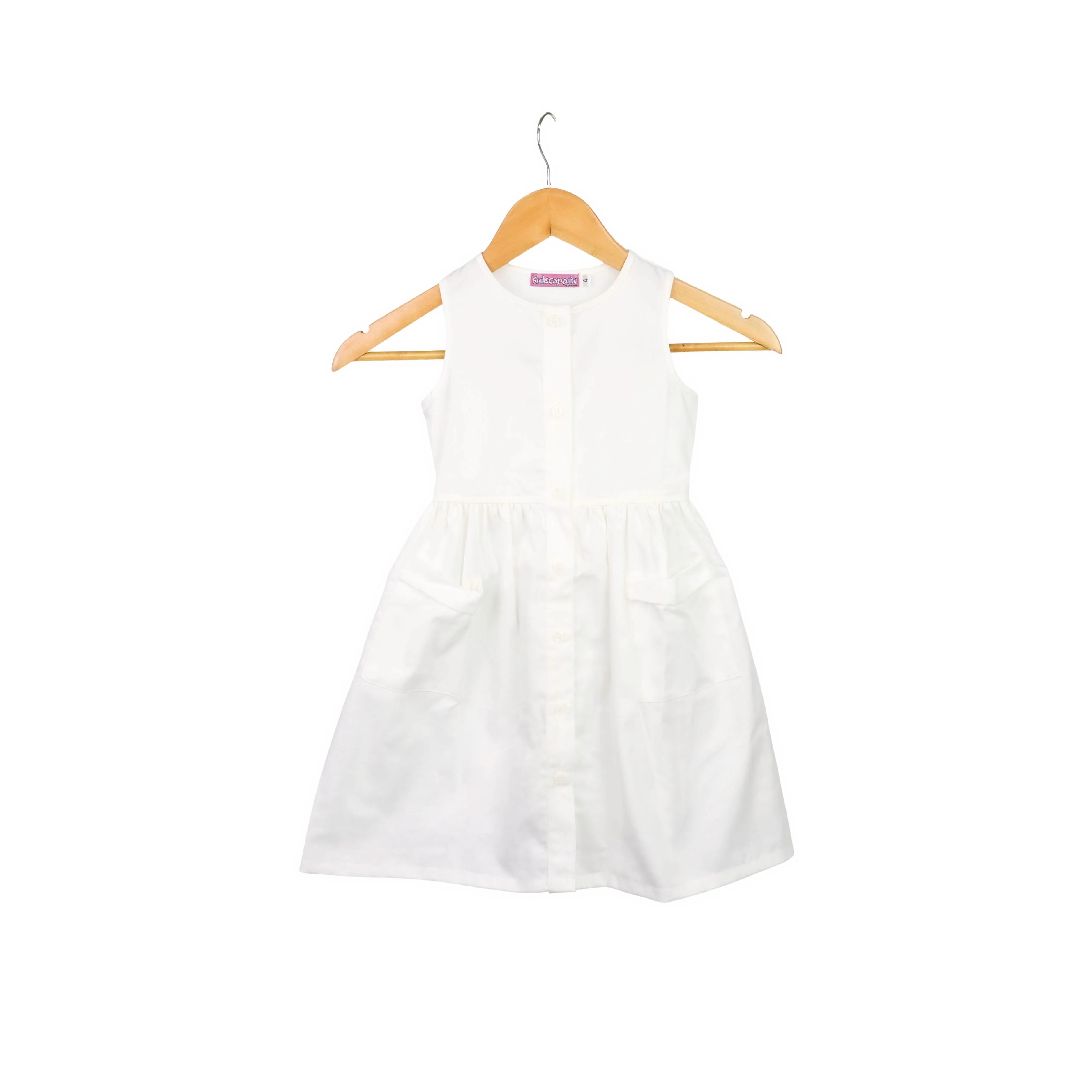 Kidscapade P. Sleeveless Plain Dress with 2 Patch Pocket - White Twill