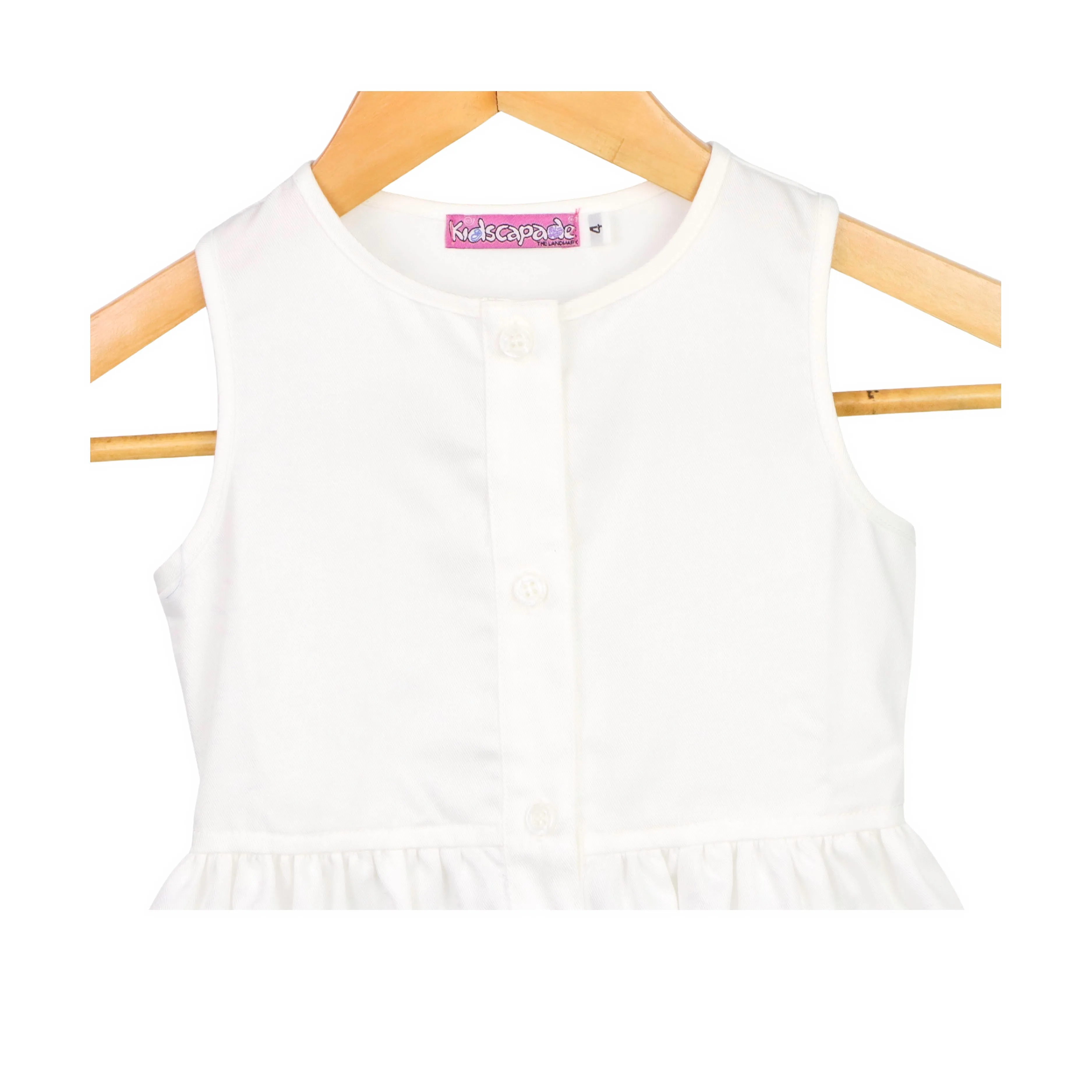 Kidscapade P. Sleeveless Plain Dress with 2 Patch Pocket - White Twill