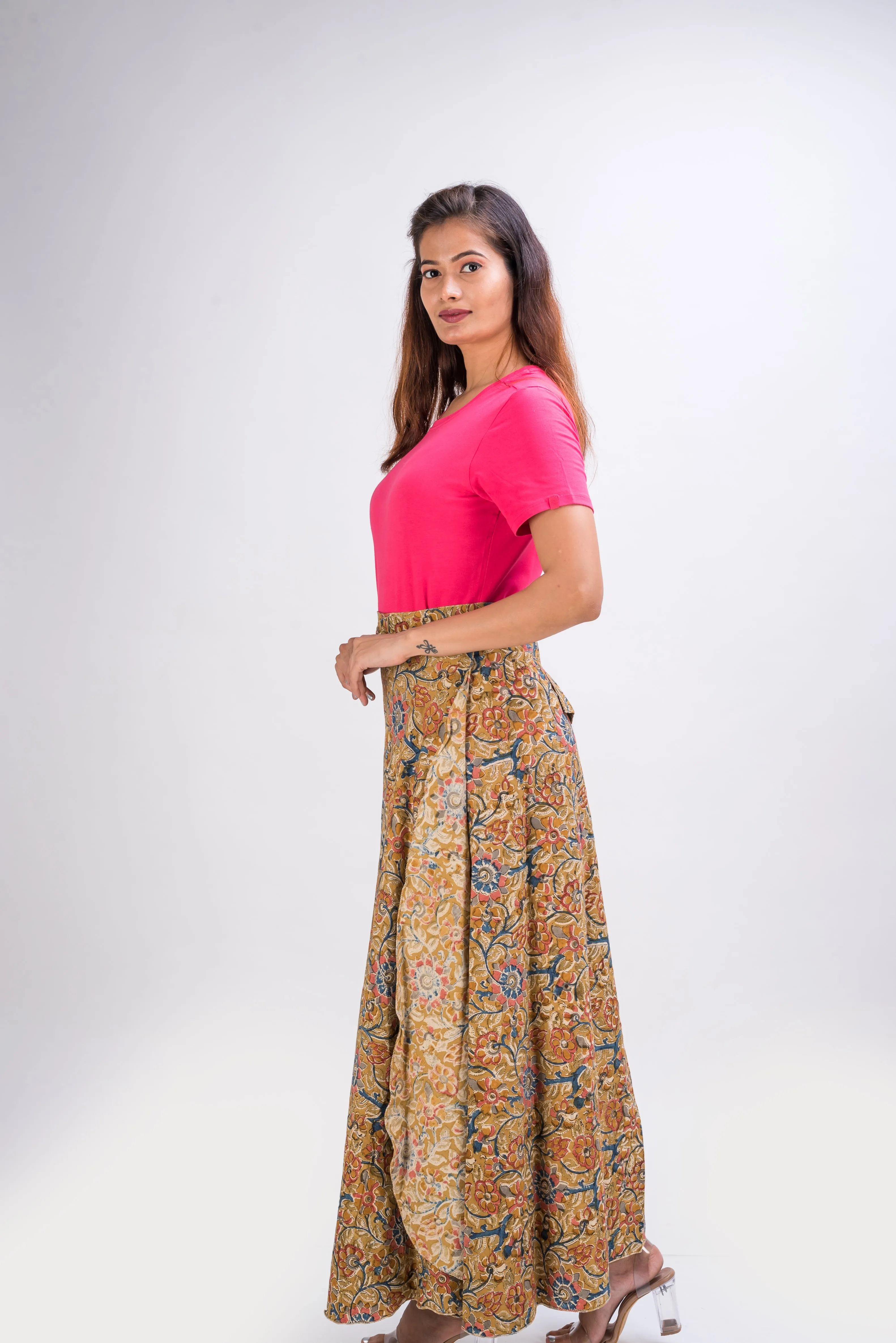 KK3004 Wrap Skirt -Green Flowers