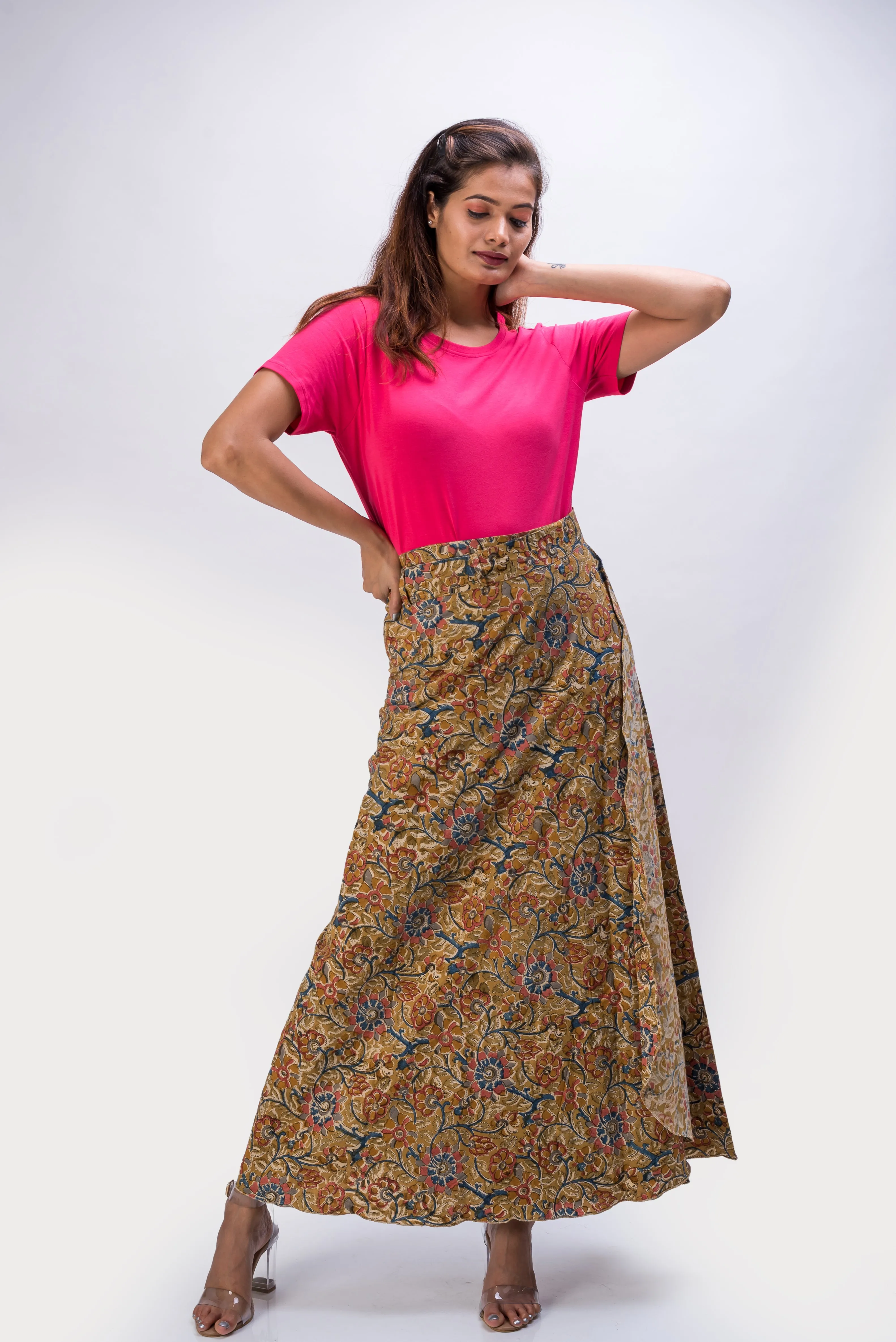 KK3004 Wrap Skirt -Green Flowers