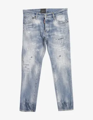 Light Blue Distressed Cigarette Jeans