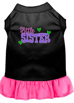 Little Sister Screen Print Dog Dress Black With Bright Pink Xs