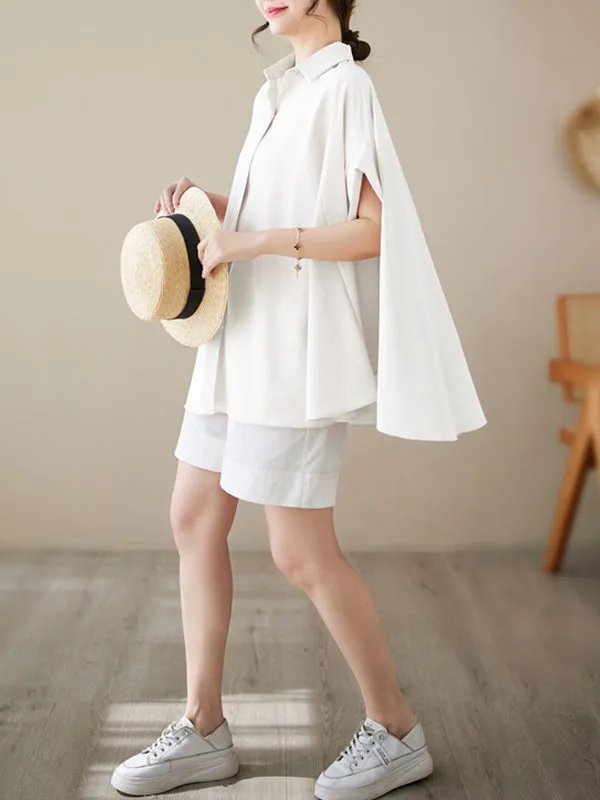 Loose Short Sleeves Solid Color Lapel Shirts Tops