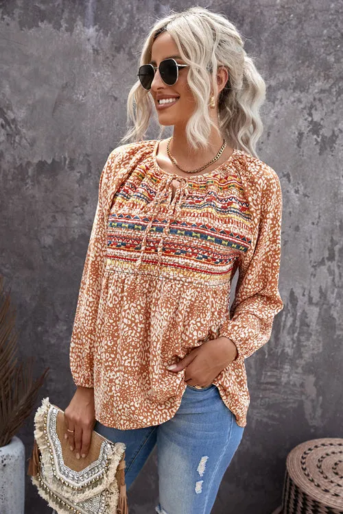 Lovely Wishes Boho Print Long Sleeve Top