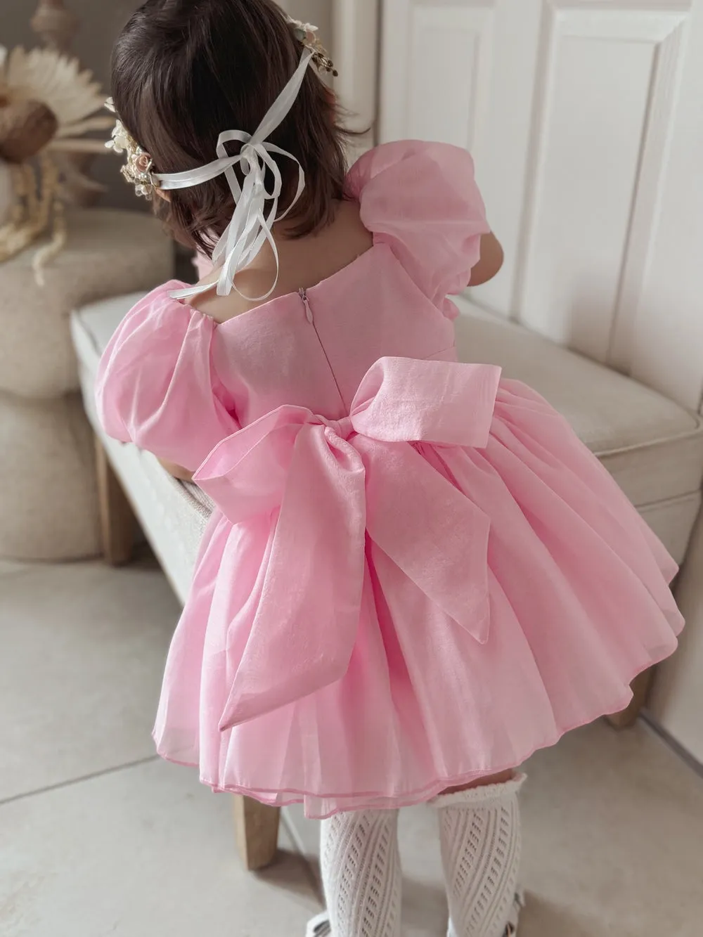 Lucy Puff Sleeve Candy Pink Baby Dress