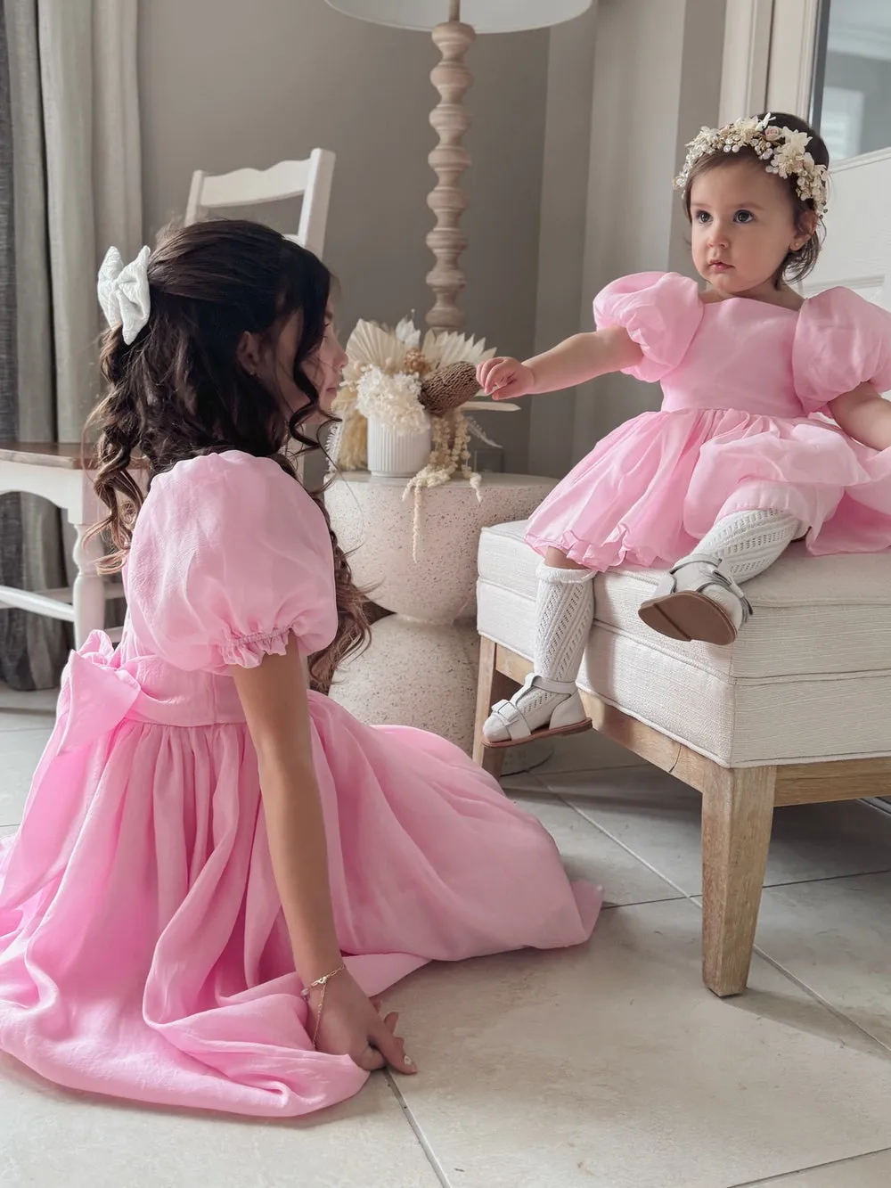 Lucy Puff Sleeve Candy Pink Baby Dress